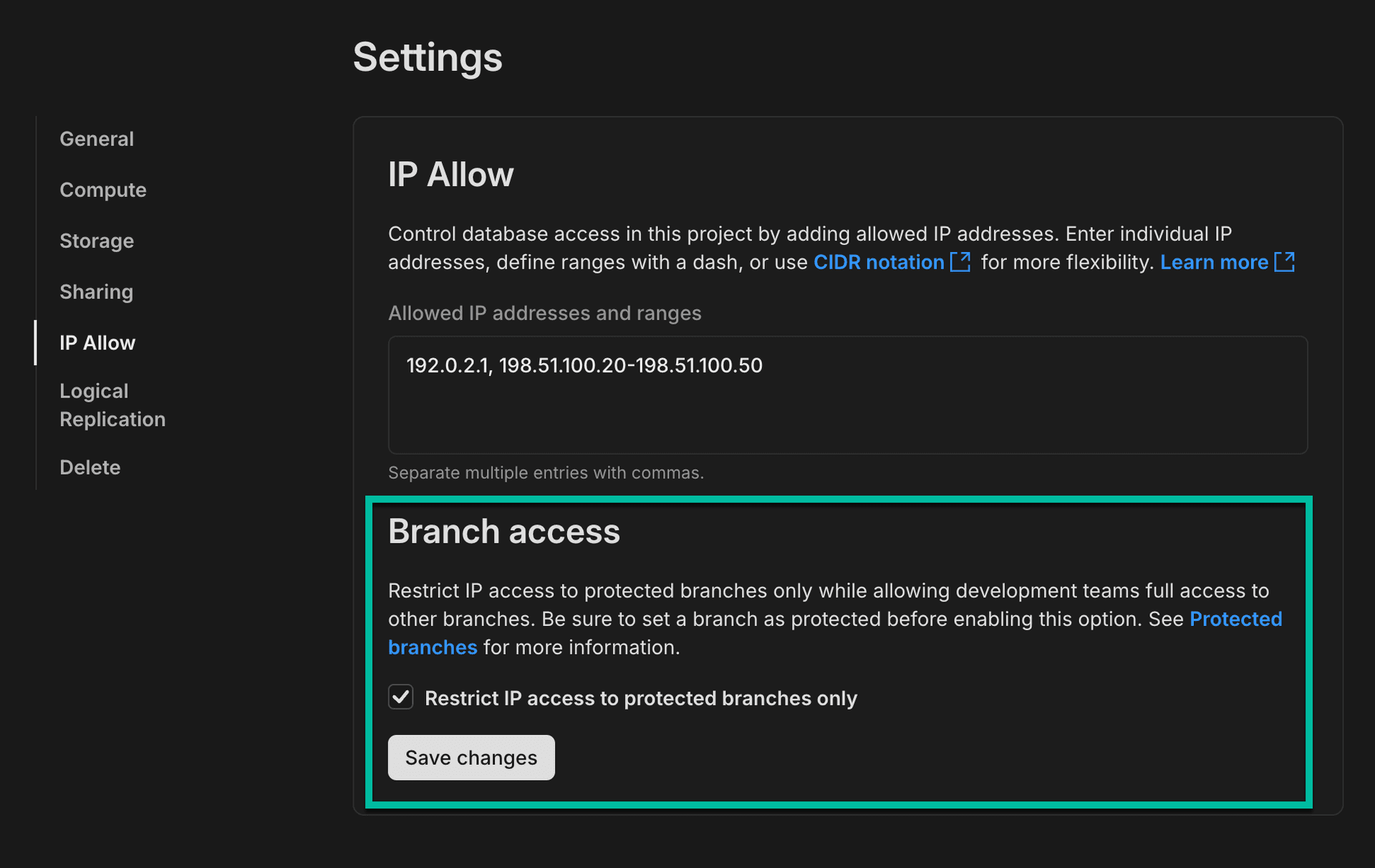 IP Allow configuration